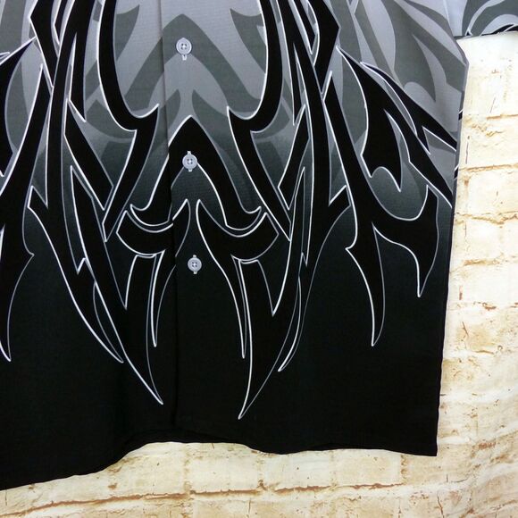 VTG Dragonfly Shirt Men M Gray Black Tribal Flame Button Loop Collar Grunge Bike - Picture 8 of 13